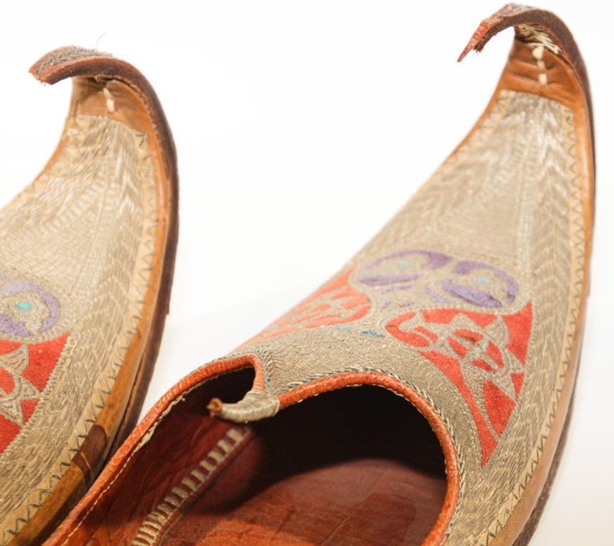 Antique Leather Mughal Shoes with Gold Embroidered