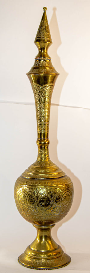 Antique Chiseled Brass Oversized Islamic Mughal Rose Water Perfume Holder Bidri