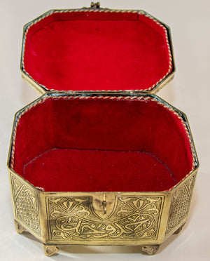 Persian Brass Jewelry Box in Mamluk Revival Damascene Moorish Islamic Style 1920