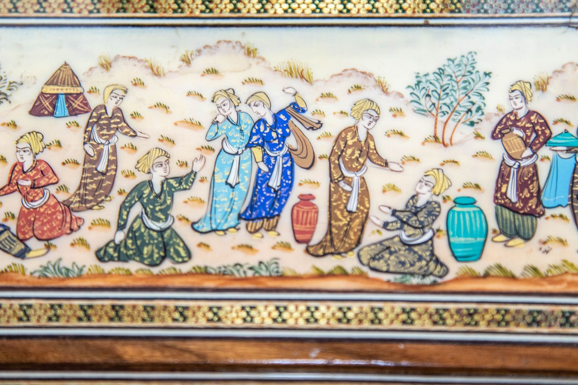 Vintage 1950s Persian Khatam Hand Painted Pen and Letter Desk Set