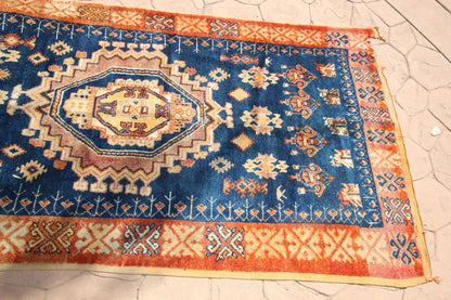 1960s Vintage Moroccan Tribal Rug by Berber Artisans, Indigo & Orange