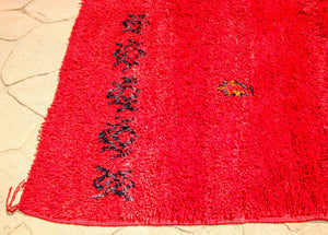 1960s Vintage Red Ethnic Moroccan Fluffy Rug Bed of Roses