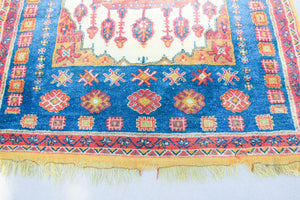 1960s Moroccan Berber Rug in Royal Blue, Pink and Orange Colors