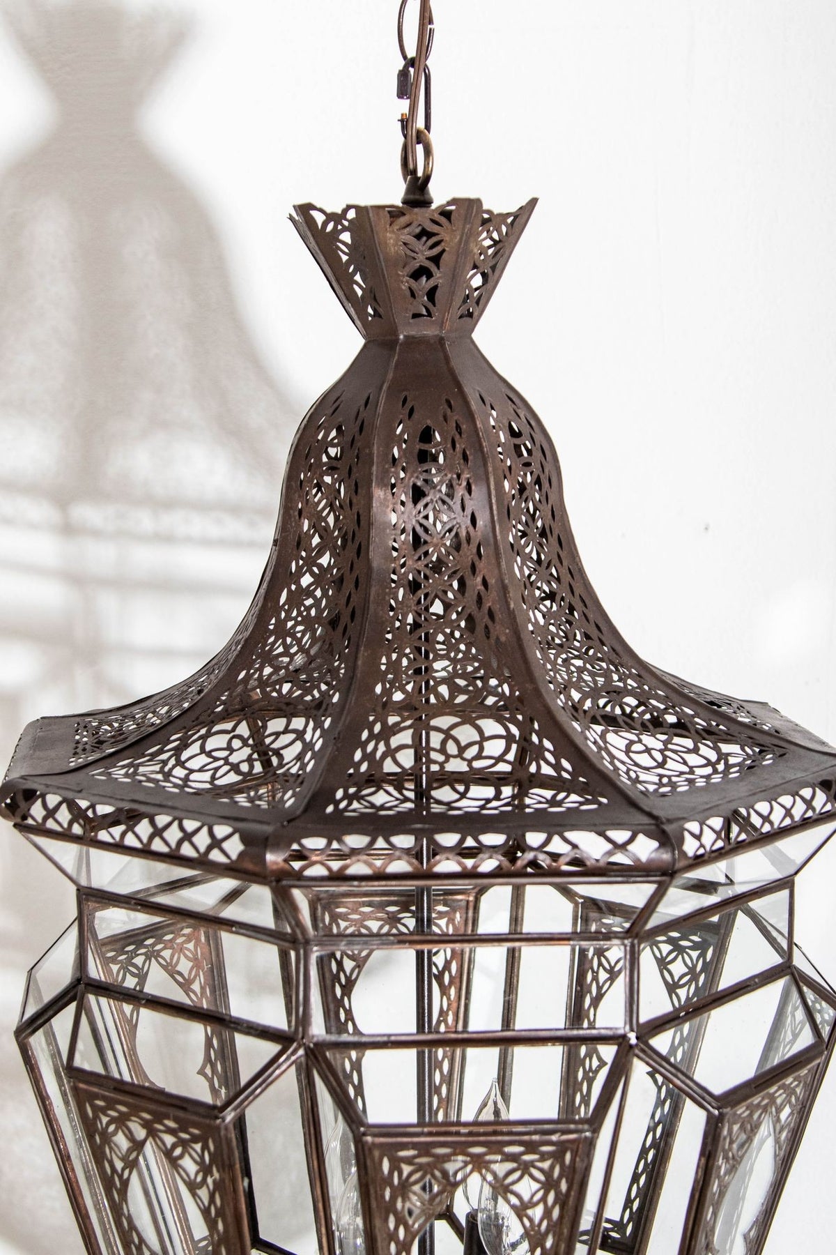 Moroccan Moorish Chandelier, Hand-Crafted Glass & Metal, Vintage 1980