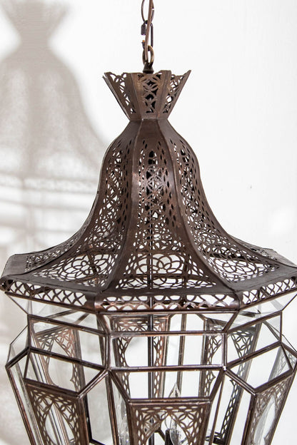 Moroccan Moorish Chandelier, Hand-Crafted Glass & Metal, Vintage 1980