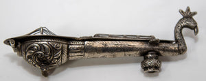 Asian Silver Metal Hand Carved Peacock Sitar Veena Form Box 1950