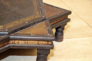 Indian Star Shape Wooden and Brass Low Coffee Table 1950s