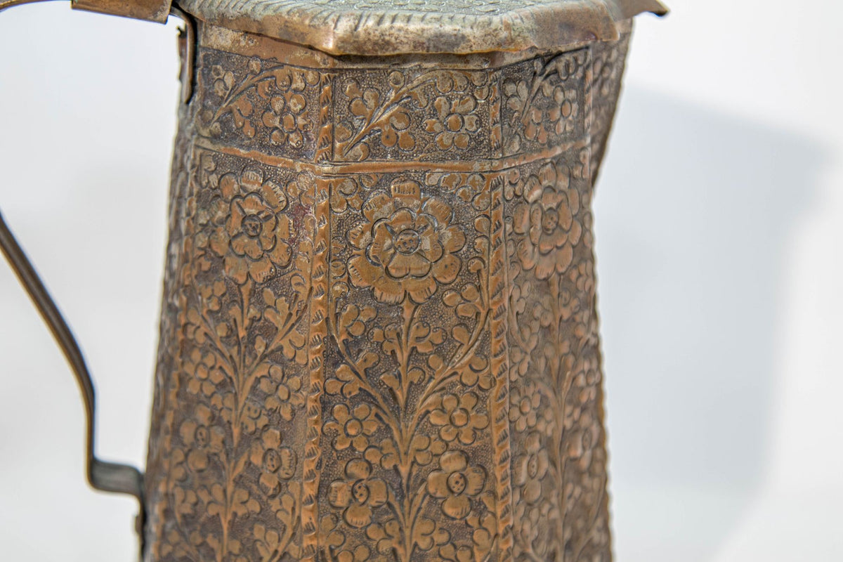 19th Century Antique Indo-Persian Copper Teapot with Floral Design