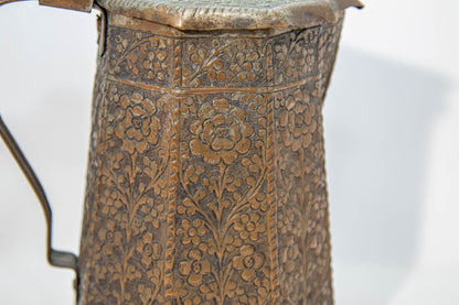 19th Century Antique Indo-Persian Copper Teapot with Floral Design