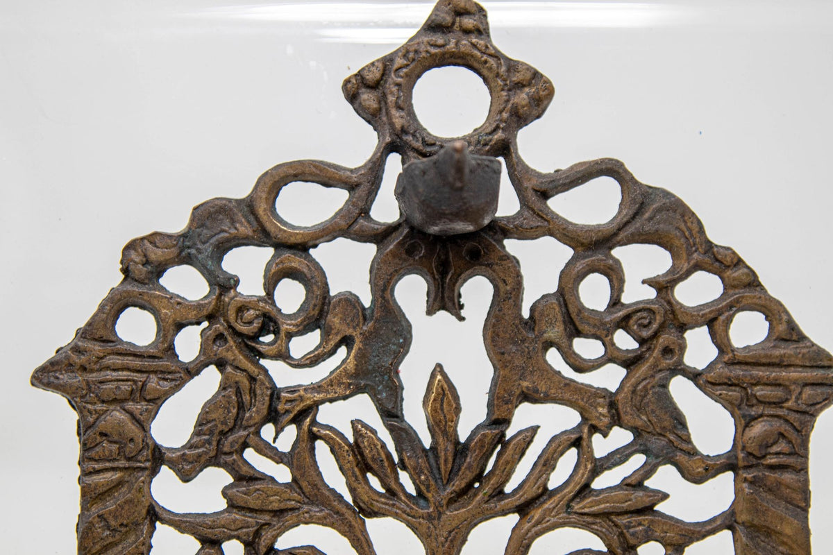 19th Century Moroccan Brass Hanukkah Oil Lamp Menorah, Antique Jewish Judaica