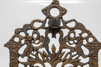 19th Century Moroccan Brass Hanukkah Oil Lamp Menorah, Antique Jewish Judaica