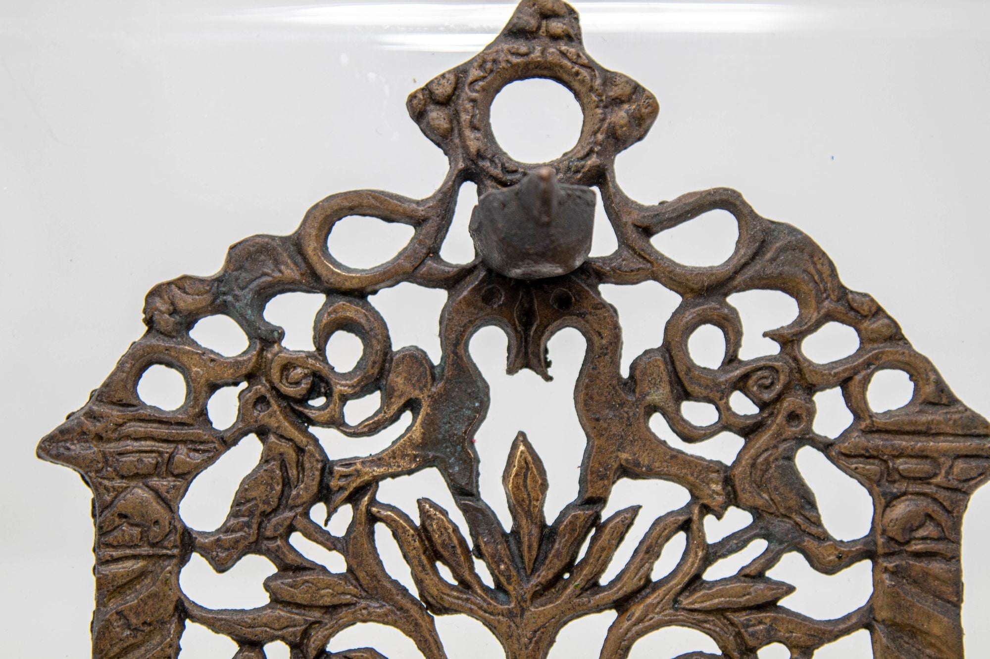 North-African Brass Hanukkah Lamp Menorah Oil Lamp Judaica Morocco 19th Century