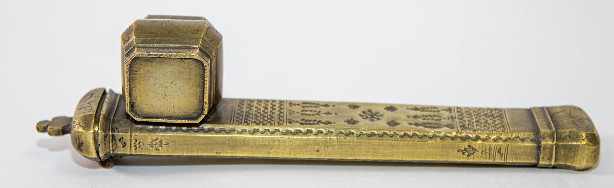 Antique Middle Eastern Islamic Brass Inkwell Qalamdan Circa 1850