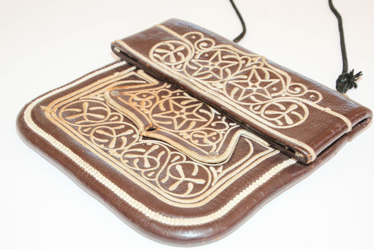 Collectible Vintage Hand-tooled Leather African Berber Tribal Moroccan Bag 1960