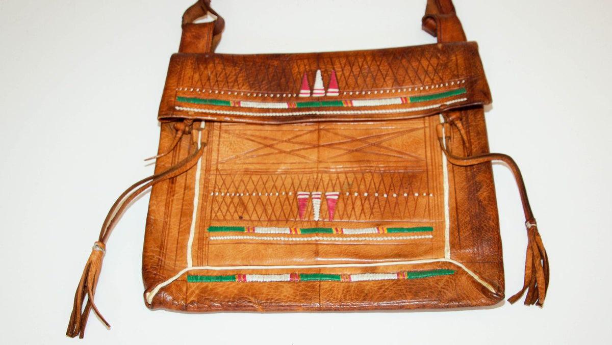 Antique African Tuareg Moroccan Shoulder Leather Bag 1960s Collectible