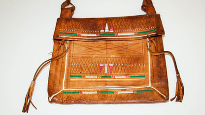 Antique African Tuareg Moroccan Shoulder Leather Bag 1960s Collectible
