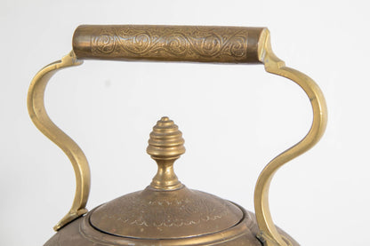 Monumental Moroccan Engraved Brass Tea Kettle on Stand