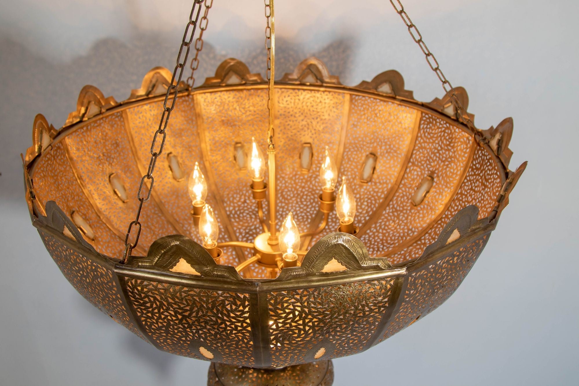 Vintage Large Moroccan Brass Chandelier in Andalus Moorish Style