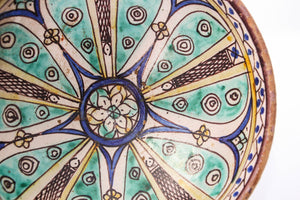 Antique 19th C. Moroccan Ceramic Bowl Polychrome Footed Dish Fez