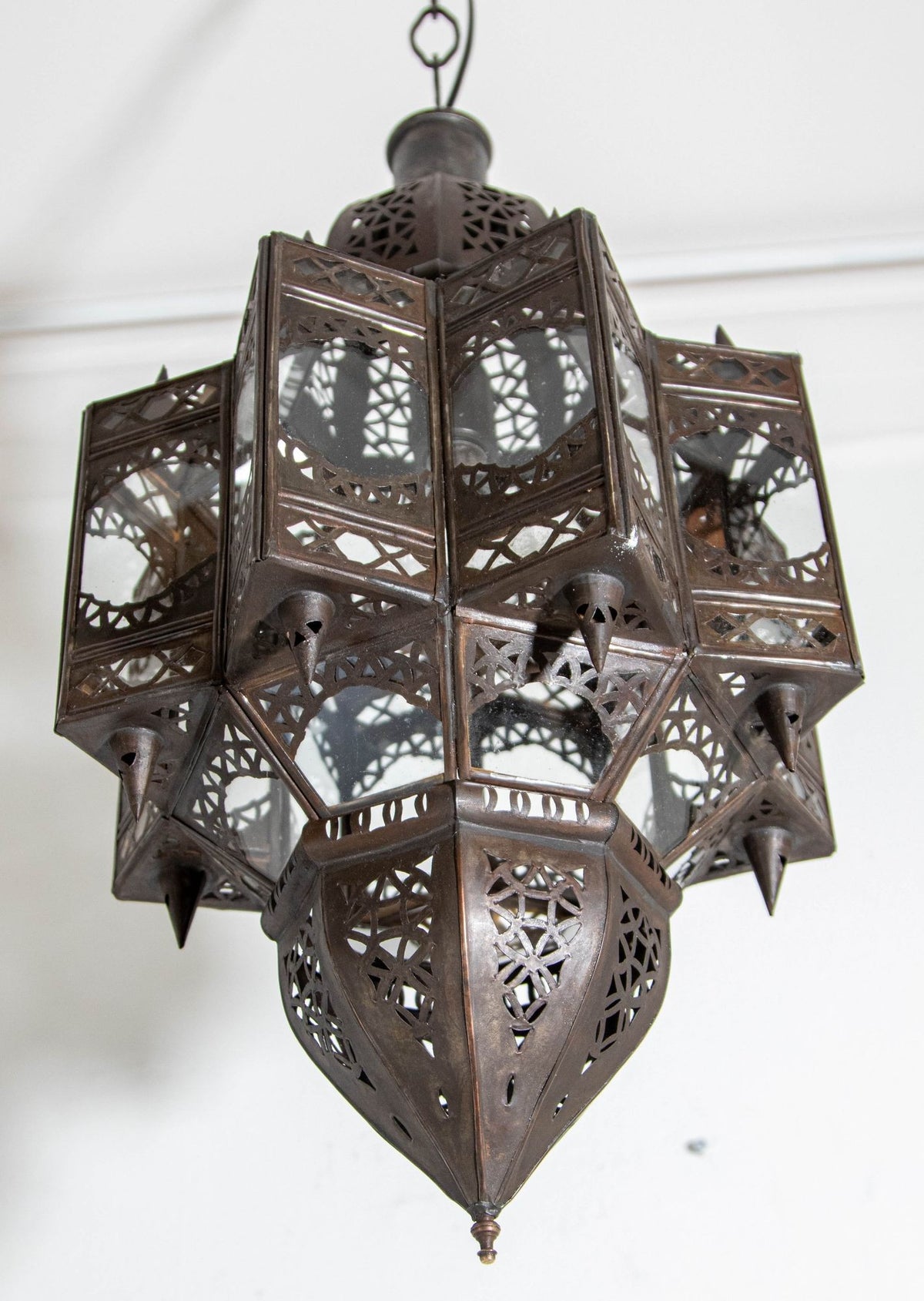 Vintage Moroccan Moorish Star Clear Glass & Pierced Metal Lantern, Marrakech