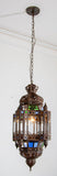 Vintage Moroccan Traditional Moorish Metal and Glass Lantern Ceiling Light