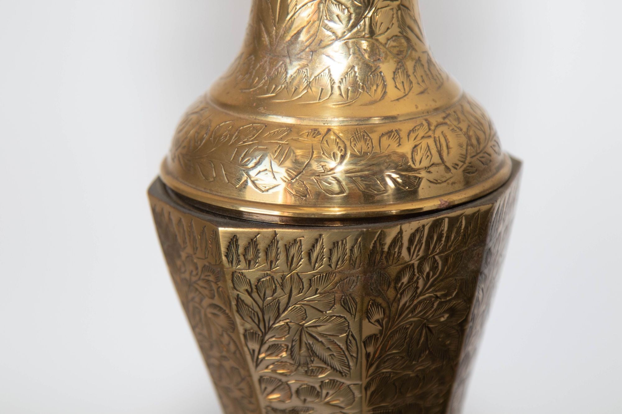 Vintage Polished Etched Solid Brass Candle Holder Table Lamp India