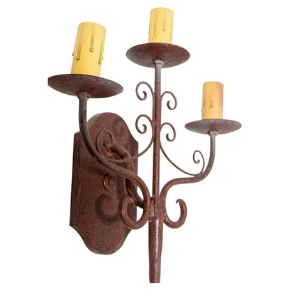 Pair of Vintage Spanish Revival Wrought-Iron Three-Light Wall Sconces — detail view 6