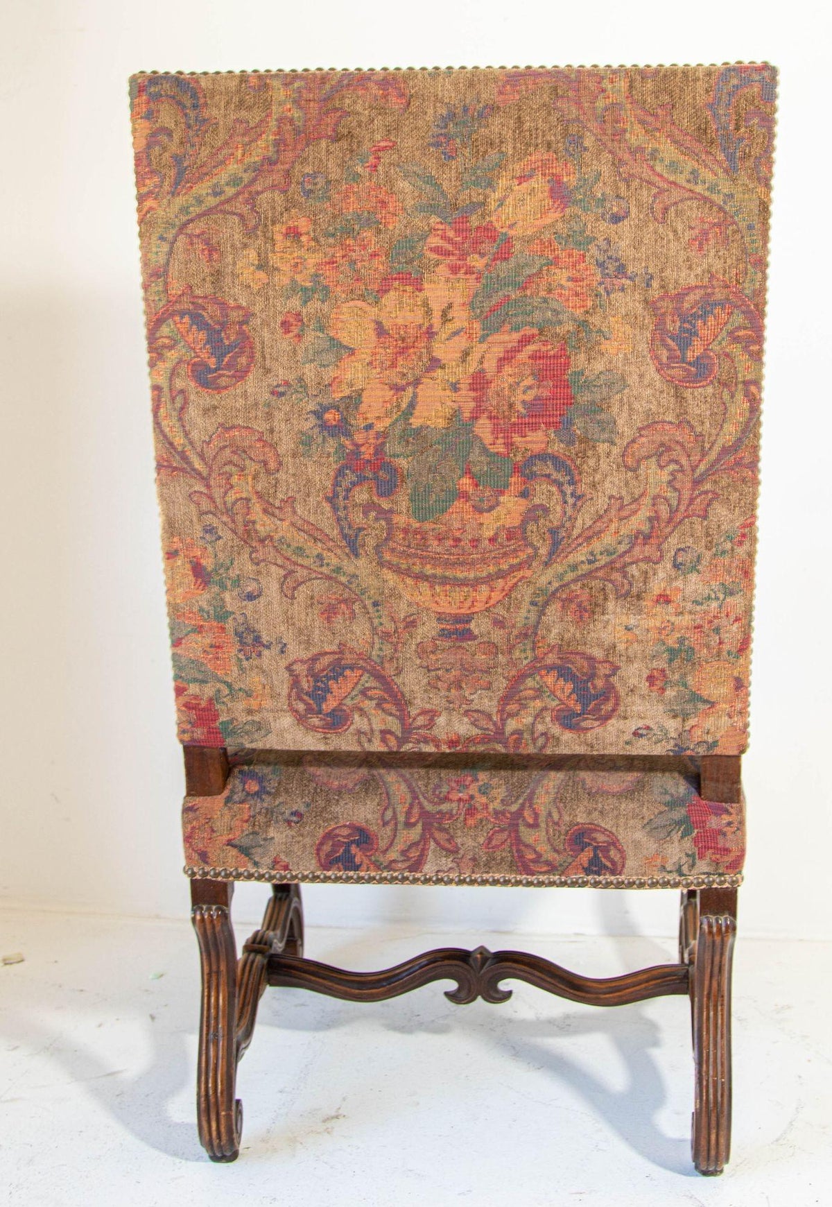 French Baroque Walnut Armchairs with Aubusson Upholstery, Circa 1930 — detail view 13