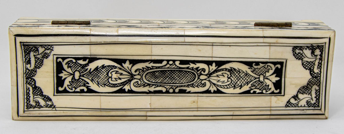 Moorish Islamic Mughal Raj Decorative Vizagapatam Carved Bone Jewelry Box India