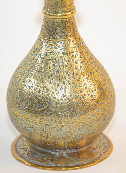 Antique Mughal Engraved Brass Vase, Indo-Persian, 19th Century
