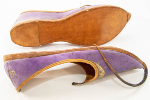 Antique Leather Purple Velvet Suede Mughal Raj Moorish Shoes Gold Embroidered