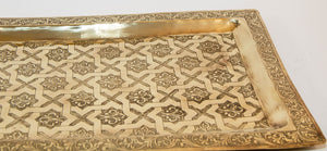 1940s Moroccan Brass Tray Rectangular Shape Polished Gold Brass Serving Platter