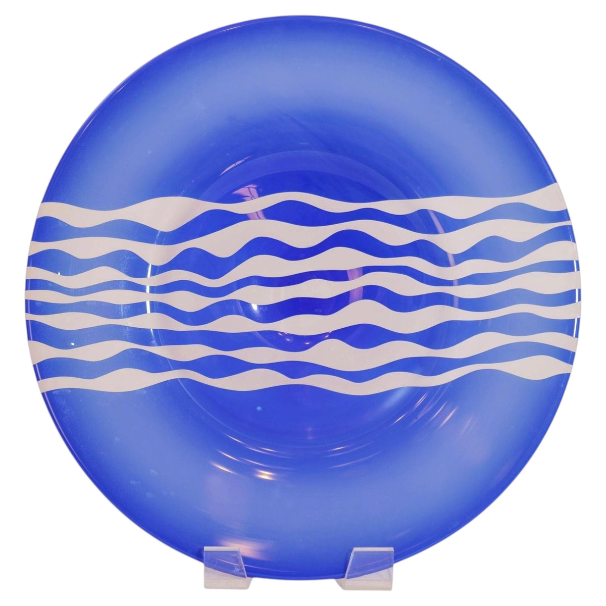 Leonard Marty Cobalt Blue with Etched Waves Large Art Glass Bowl Signed Dated — additional view 10