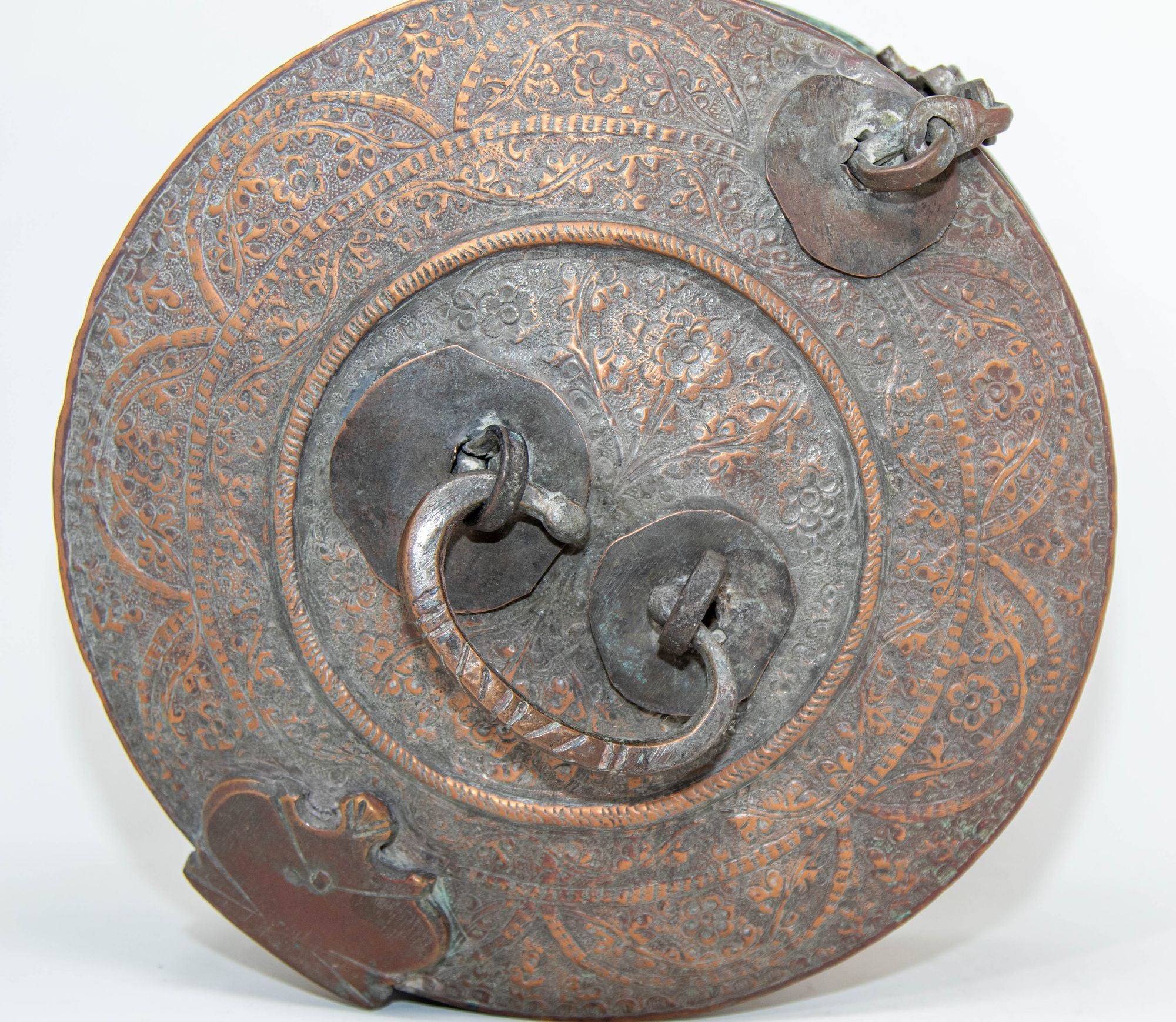 Antique South Asian Mughal Round Tinned Copper Box with Lid India 19th Century