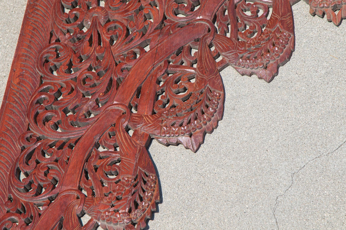 Antique Hand-Carved Teak Wood Arched Asian Wall Panel, Moorish Design, 1940