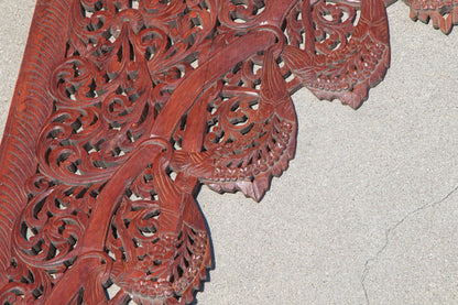 Antique Hand-Carved Teak Wood Arched Asian Wall Panel, Moorish Design, 1940