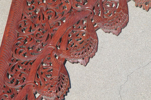 Asian Hand-Carved Wooden Architectural Arched Wall Door Panel