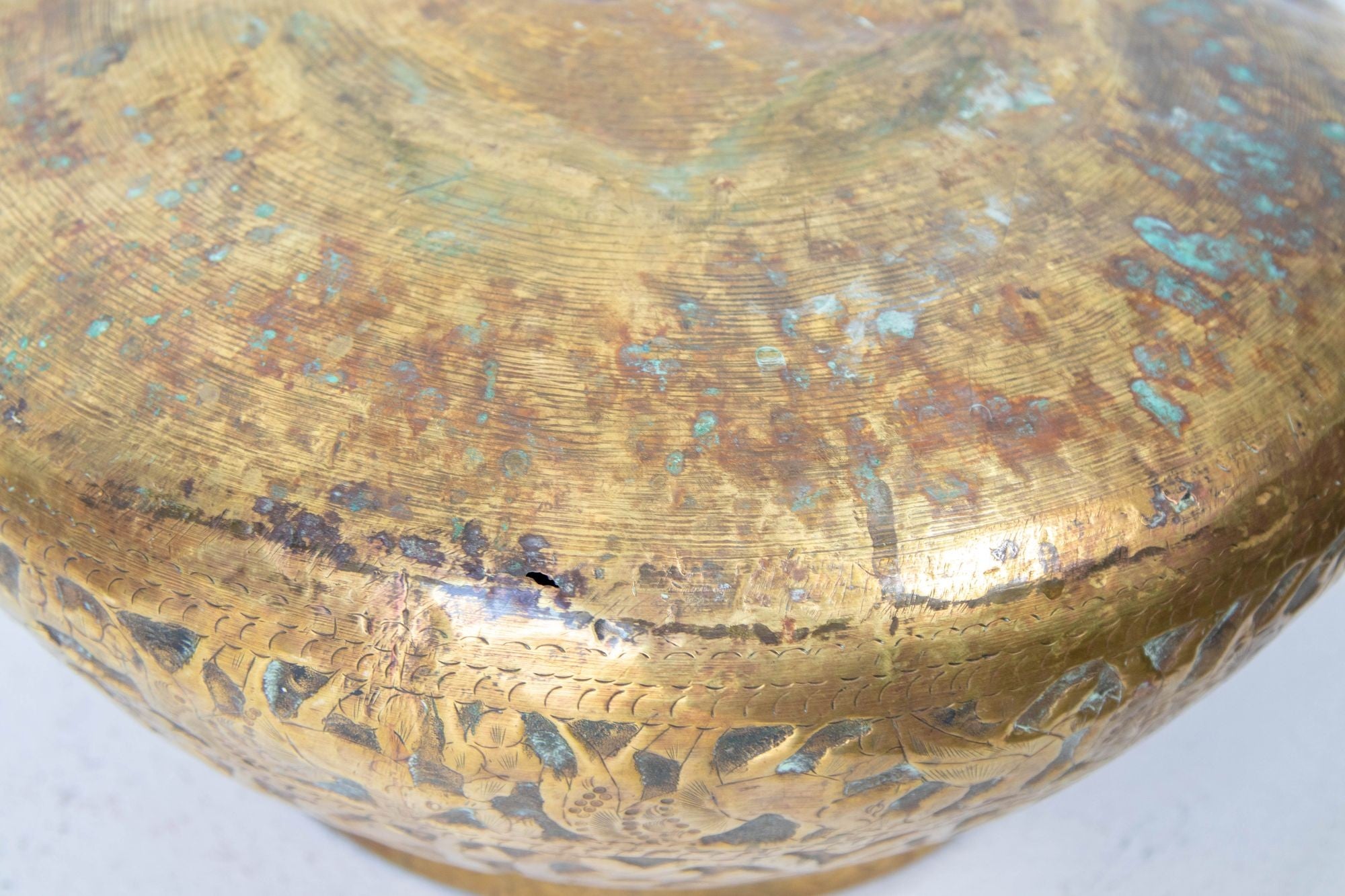 Large Islamic Brass Vessel Egyptian Moorish Round Brass Polished Bowl 19th c.