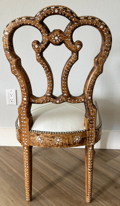 Pair of Anglo-Indian Bone-Inlaid Teakwood Side Chairs Mughal Revival