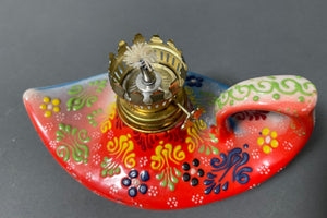 Aladdin style handmade red ceramic Turkish oil lamp