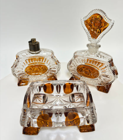 Vintage 1930s Art Deco Karl Palda Crystal Vanity Set of Three Pieces