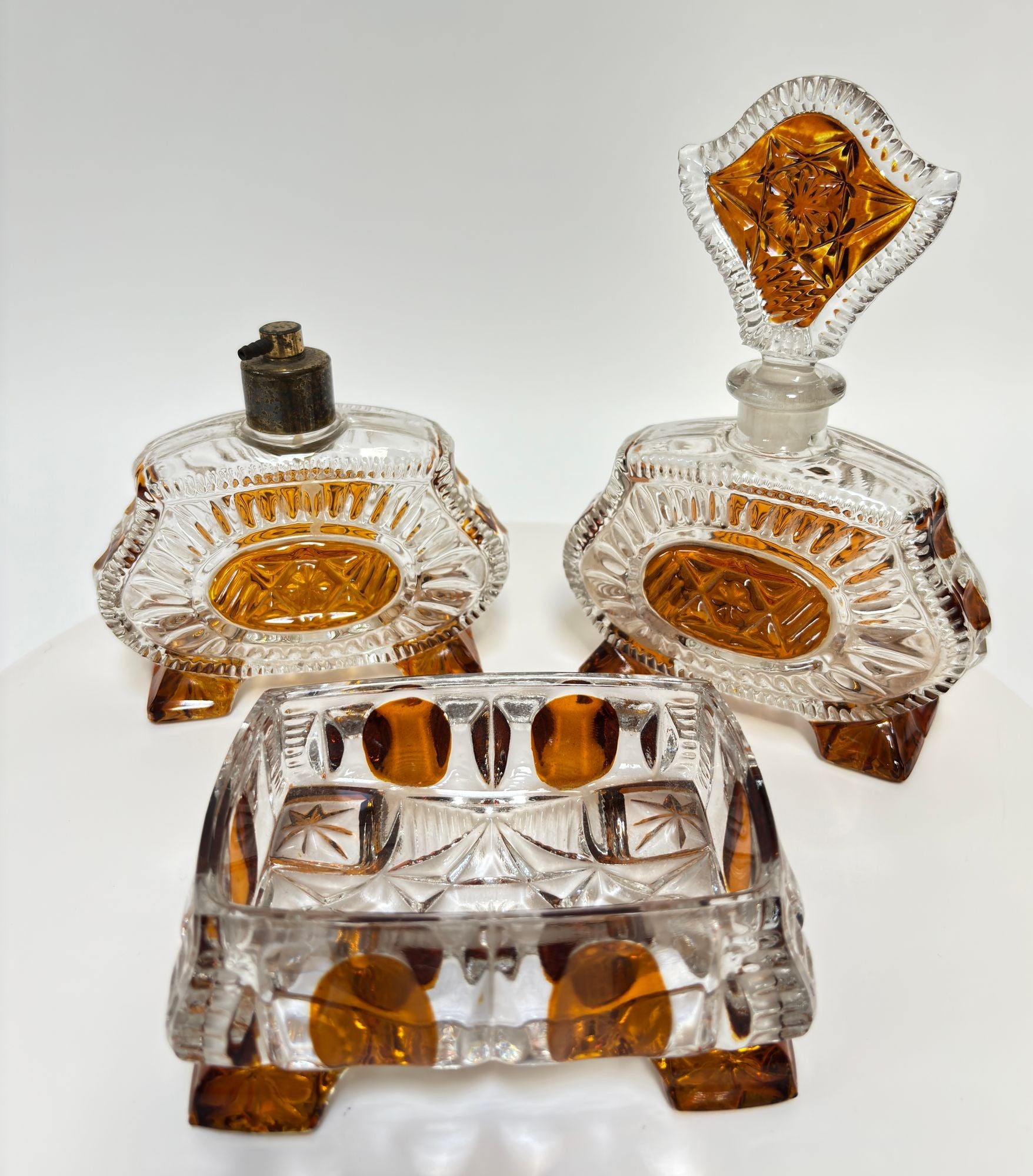 bohemia crystal dressing table set Vintage 1930s Art Deco Karl Palda Crystal Vanity Set of Three Pieces