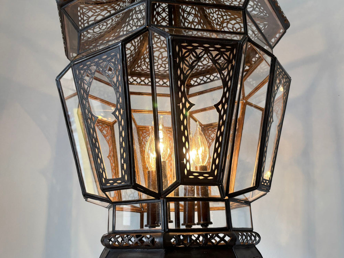Pair of Large Moroccan Moorish Glass and Filigree Hanging Lanterns
