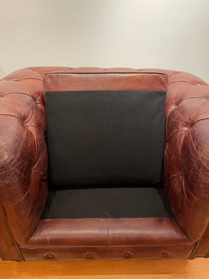 Vintage English Brown Leather Tufted Chesterfield Club Armchairs a Pair