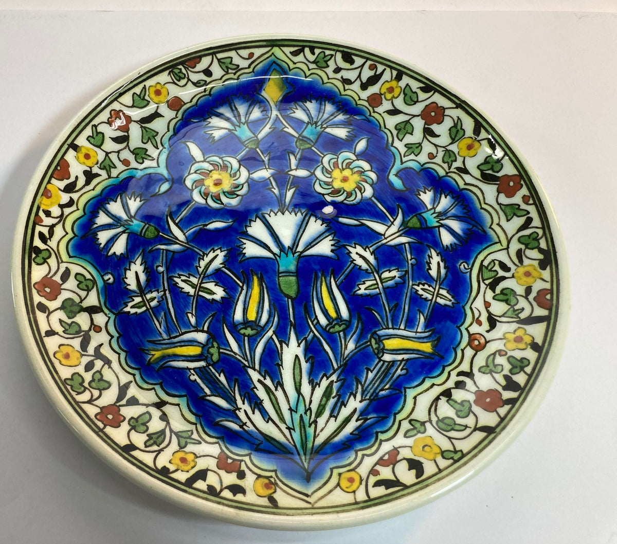 Vintage Turkish Iznik Style Polychrome Floral Ceramic Wall Plate, 1950s