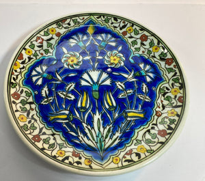 Turkish Ceramic Plate with Hand-painted Iznik Floral Design 1950s