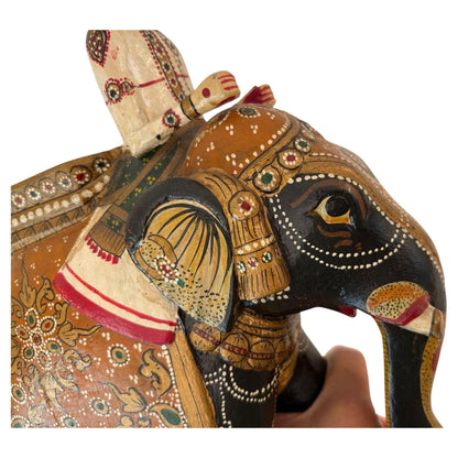 Antique Anglo-Raj Hand-Carved Teak Elephant with Rider Polychrome Sculpture — additional view 4