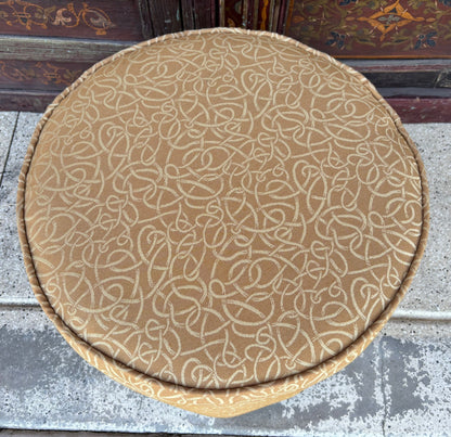 Hand-Crafted Vintage Moroccan Pouf in Gold Fabric