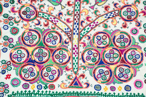 1920's Indian Gujarati Rabari Kutch Silk Embroidered Ethnic Textile with Mirror
