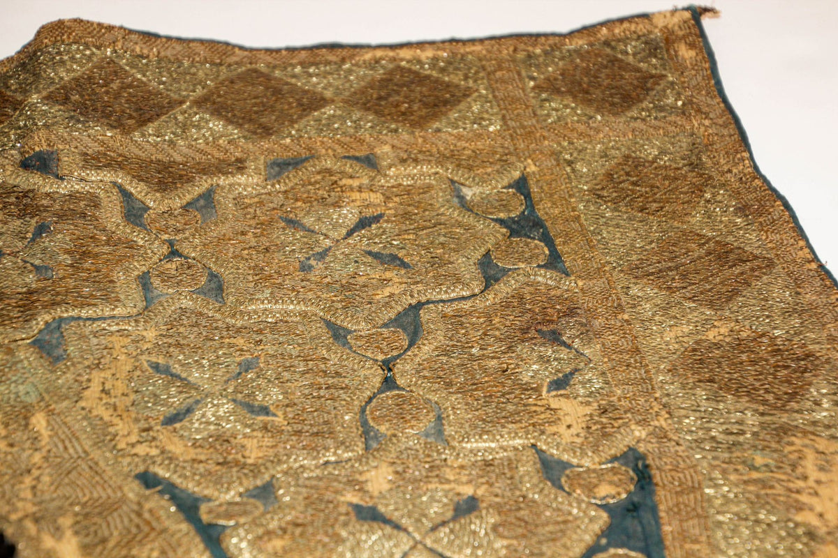 Antique Islamic Art Ottoman Metallic Threads Arched Fragment Textile 19th c.